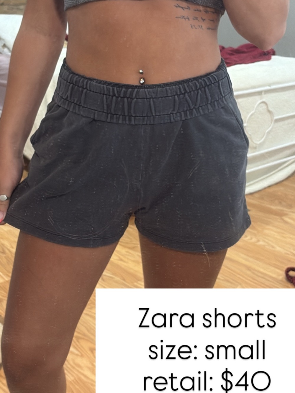 Zara Women's Charcoal Elastic-Waist Athletic Shorts